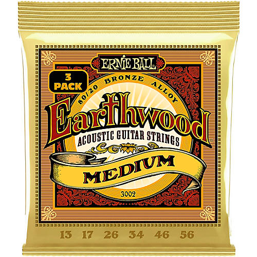 Ernie Ball Earthwood Medium 80/20 Bronze Acoustic Guitar Strings 3 Pack 13 - 56 - musicians--Friend