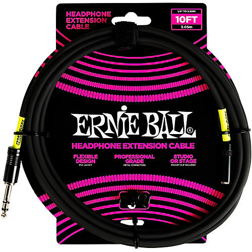 Ernie Ball Headphone Extension Cable 1/4 to 3.5 mm 20 ft. Black - musicians--Friend