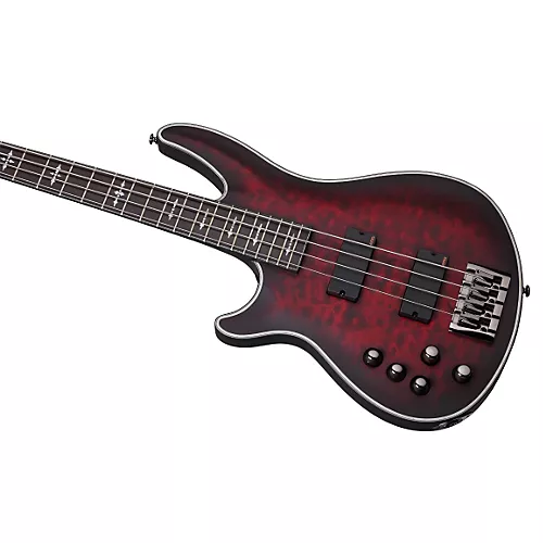 Schecter Guitar Research Hellraiser Extreme-4 Left-Handed Electric Bass Guitar Satin Crimson Red Burst - musicians--Friend