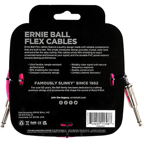 Ernie Ball Flex Straight to Straight Instrument Cable 20 ft. Blue - musicians--Friend