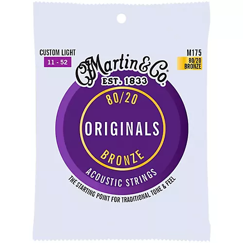 Martin M175 Original 80/20 Custom Light Acoustic Guitar Strings Custom Light (11-52) - musicians--Friend