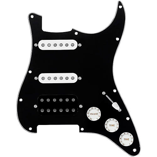920D Custom HSS Loaded Pickguard For Strat With An Uncovered Cool Kids Humbucker, White Texas Grit Pickups and Black Knobs Black - musicians--Friend