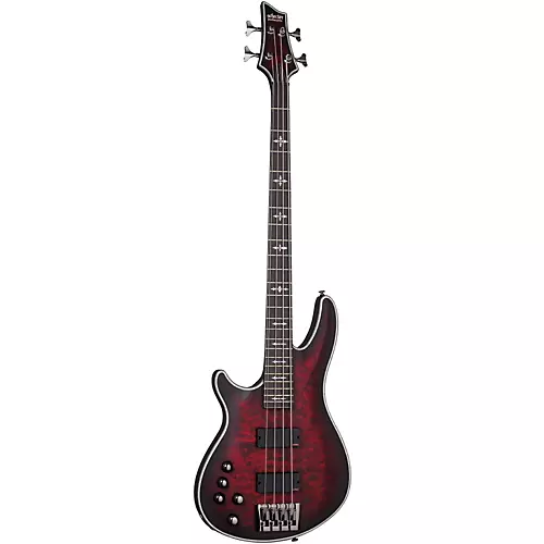 Schecter Guitar Research Hellraiser Extreme-4 Left-Handed Electric Bass Guitar Satin Crimson Red Burst - musicians--Friend