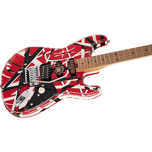 EVH Striped Series Frankie Electric Guitar Red with Black and White Stripes Relic - musicians--Friend