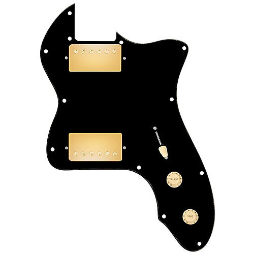 920D Custom 72 Thinline Tele Loaded Pickguard With Gold Cool Kids Humbuckers & Aged White Knobs Black - musicians--Friend