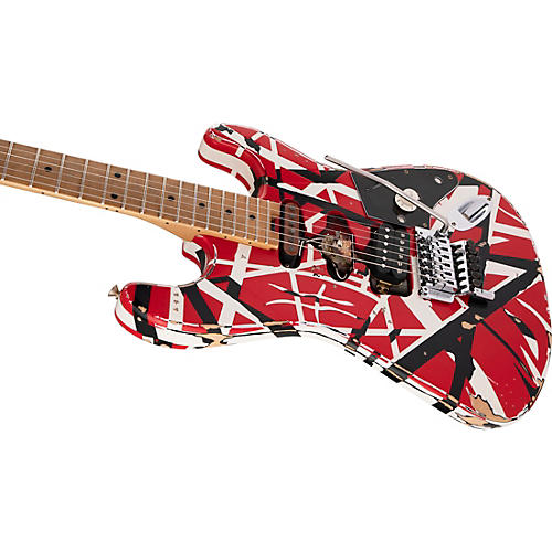 EVH Striped Series Frankie Electric Guitar Red with Black and White Stripes Relic - musicians--Friend