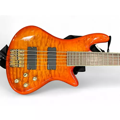 Used Schecter Guitar Research Stiletto Elite 5 String Quilted Orange Electric Bass Guitar Quilted Orange - musicians--Friend