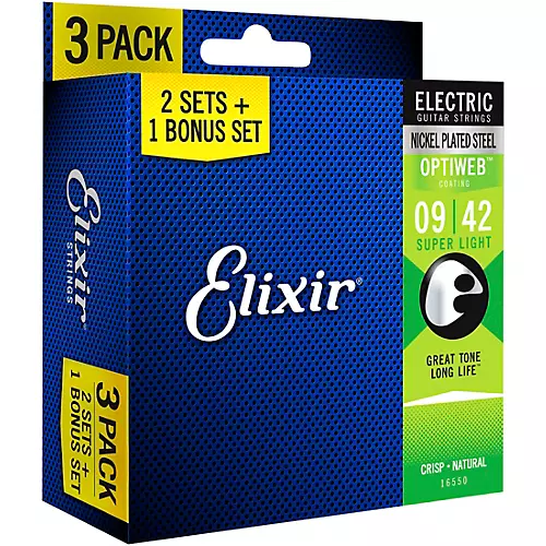 Elixir BONUS PACK! OPTIWEB Coated Super Light Electric Guitar Strings 3-Pack - musicians--Friend