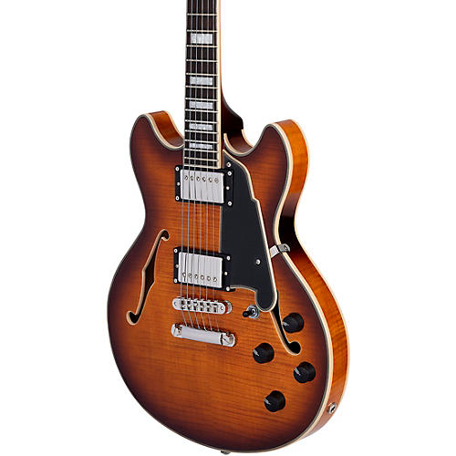 D'Angelico Premier Mini DC Semi-Hollow Electric Guitar With Stopbar Tailpiece Black Flake - musicians--Friend