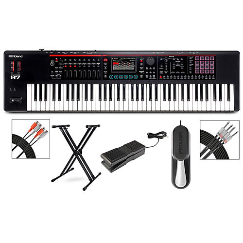 Roland FANTOM-07 Synthesizer With X-Stand, Sustain and Expression Pedal Plus Livewire Audio and MIDI Cables - musicians--Friend