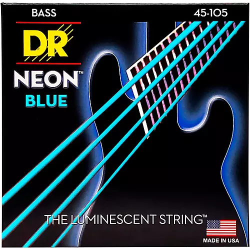 DR Strings Hi-Def NEON Blue Coated Medium 4-String (45-105) Bass Guitar Strings - musicians--Friend