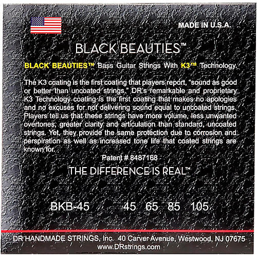 DR Strings Black Beauties Medium 4-String Bass Strings - musicians--Friend