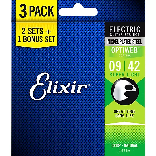 Elixir BONUS PACK! OPTIWEB Coated Super Light Electric Guitar Strings 3-Pack - musicians--Friend