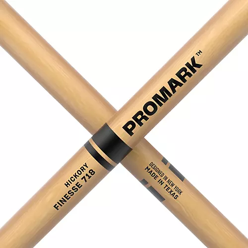 Promark Finesse 718 Hickory Small Round Wood Tip Drum Sticks Wood - musicians--Friend