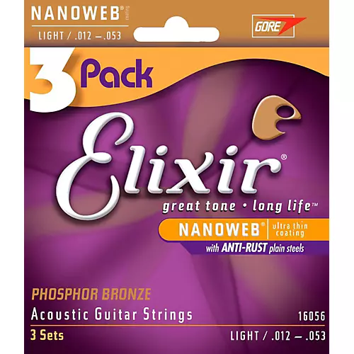 Elixir Light Nanoweb Phosphor Bronze Acoustic Guitar Strings - musicians--Friend