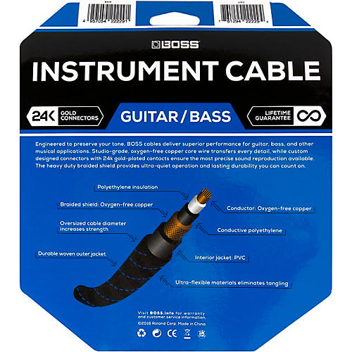 BOSS BIC-25A Angled to Straight Instrument Cable, 25' 2-Pack - musicians--Friend