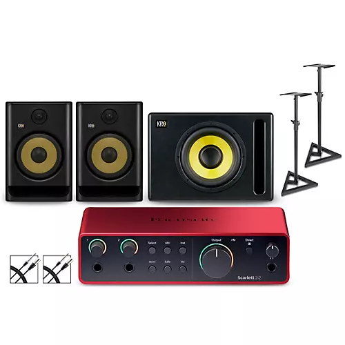 Focusrite 2i2 Gen4 with KRK ROKIT G5 Studio Monitor Pair & S10 Subwoofer (Stands & Cables Included) ROKIT 8 - musicians--Friend