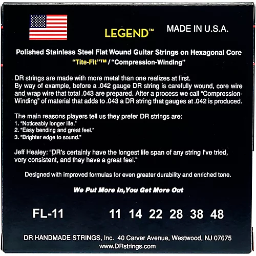 DR Strings Legend Extra Life Flatwound Electric Guitar Strings - musicians--Friend