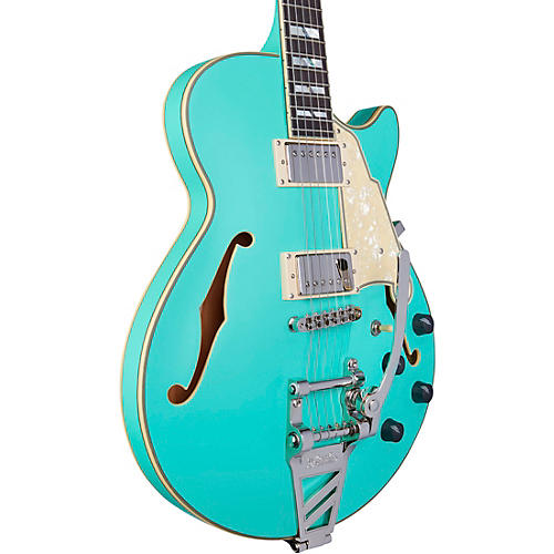 D'Angelico Deluxe SS Semi-Hollow Electric Guitar With D'Angelico Shield Tremolo Matte Surf Green - musicians--Friend