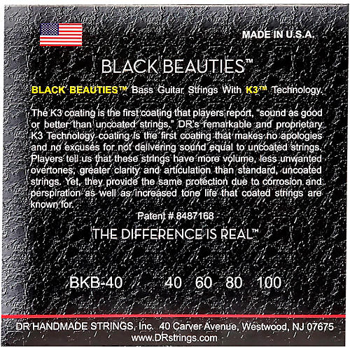 DR Strings BLACK BEAUTIES Coated 4-String Bass Light (40-100) - musicians--Friend