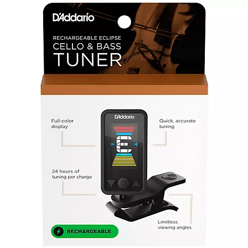 D'Addario Eclipse Rechargeable Cello/Bass Clip-On Tuner Black - musicians--Friend