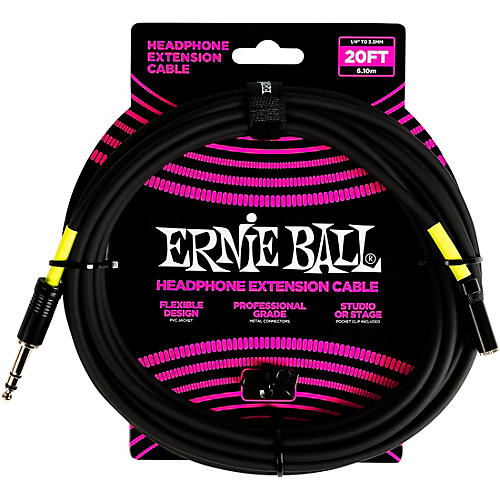 Ernie Ball Headphone Extension Cable 1/4 to 3.5 mm 20 ft. Black - musicians--Friend