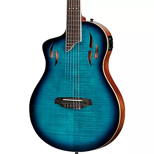 Ortega TourPlayer Deluxe Left-Handed Nylon-String Acoustic-Electric Guitar Blue Burst - musicians--Friend