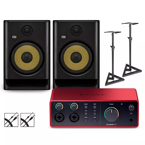 Focusrite 4i4 Gen4 with KRK ROKIT G5 Studio Monitor Pair (Stands & Cables Included) ROKIT 5 - musicians--Friend
