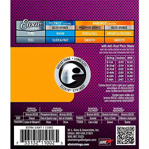 Elixir 80/20 Bronze Acoustic Guitar Strings With NANOWEB Coating, Extra Light (.010-.047) - musicians--Friend