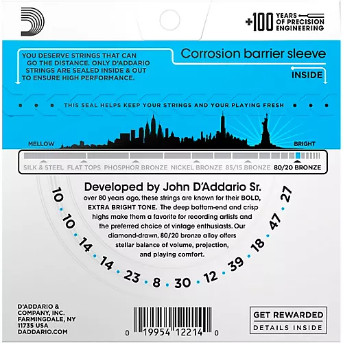 D'Addario EJ36 12-String 80/20 Bronze Light Acoustic Guitar Strings - musicians--Friend