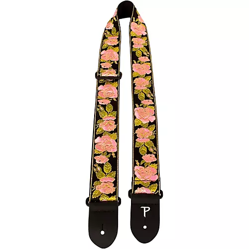 Perri's Premium Jaquard Weaved on Webbing Backing Guitar Strap Red Metallic Rose 2 in. - musicians--Friend