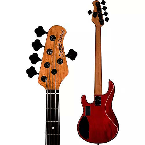 Sterling by Music Man StingRay 5 RAY35 HH Spalted Maple Top Bass Blood Orange Burst - musicians--Friend