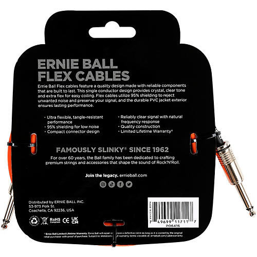 Ernie Ball Flex Straight to Straight Instrument Cable 20 ft. Blue - musicians--Friend