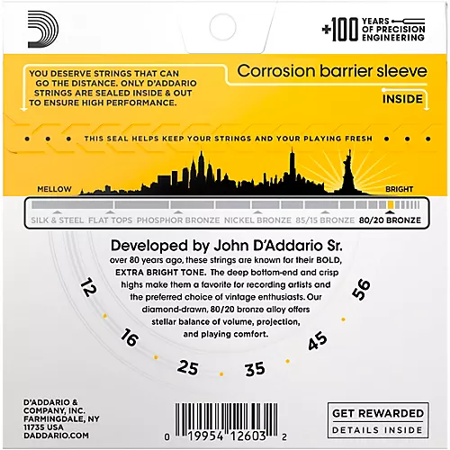 D'Addario EJ14 80/20 Bronze Bluegrass Medium Light Acoustic Guitar Strings - musicians--Friend