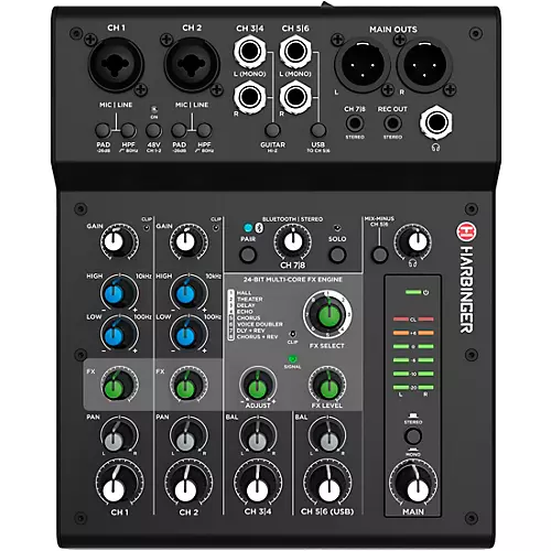Harbinger LX8 8-Channel Analog Mixer With Bluetooth, FX and USB Audio - musicians--Friend