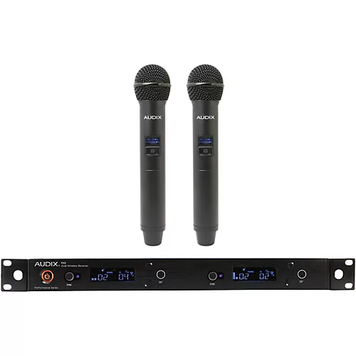 Audix AP42 OM5 Dual Handheld Wireless Microphone System with R42 Two Channel Diversity Receiver and Two H60/OM5 Handheld Transmitters Band A - musicians--Friend