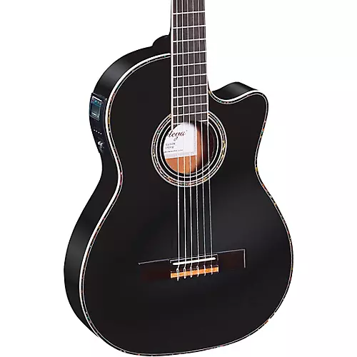 Ortega Family Series Pro RCE145BK Thinline Acoustic-Electric Nylon Guitar Gloss Black - musicians--Friend