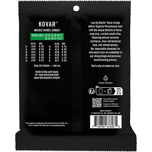 Martin Luxe by Martin Kovar 12-String Acoustic Guitar Strings Extra Light (10-47) - musicians--Friend