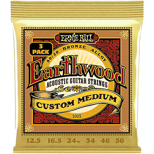 Ernie Ball Earthwood Custom Medium 80/20 Bronze Acoustic Guitar Strings 3 Pack 12.5 - 56 - musicians--Friend