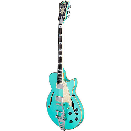 D'Angelico Deluxe SS Semi-Hollow Electric Guitar With D'Angelico Shield Tremolo Matte Surf Green - musicians--Friend