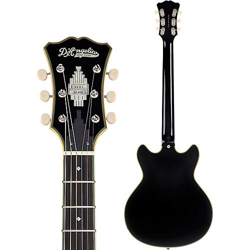 D'Angelico Excel Mini DC Tour Semi-Hollow Electric Guitar With Supro Bolt Bucker Pickups and Stopbar Tailpiece Solid Black - musicians--Friend