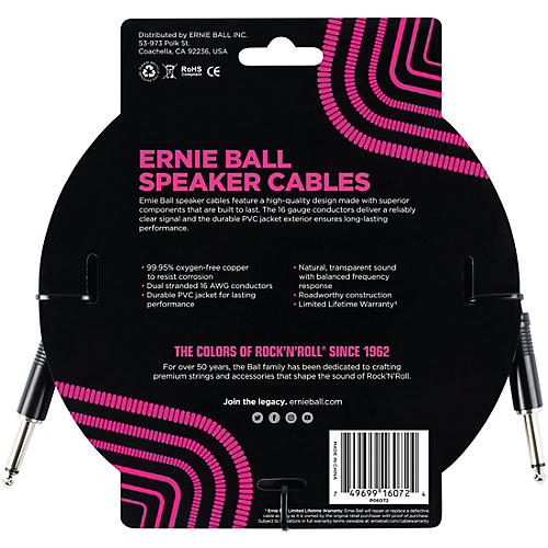 Ernie Ball Ernie Ball Speaker Cable Black Straight/Straight 3 ft. Black - musicians--Friend