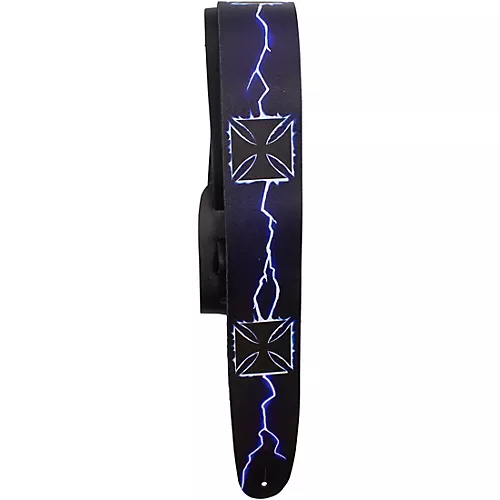 Perri's Lightning Cross Printed Leather Guitar Strap Blue 2.5 in. - musicians--Friend