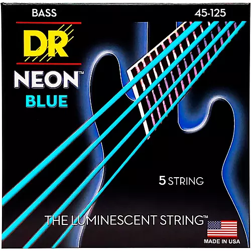 DR Strings Hi-Def NEON Blue Coated Medium 5-String (45-125) Bass Guitar Strings - musicians--Friend
