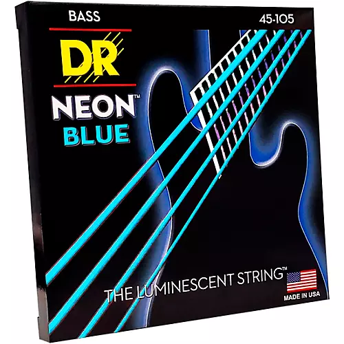 DR Strings Hi-Def NEON Blue Coated Medium 4-String (45-105) Bass Guitar Strings - musicians--Friend