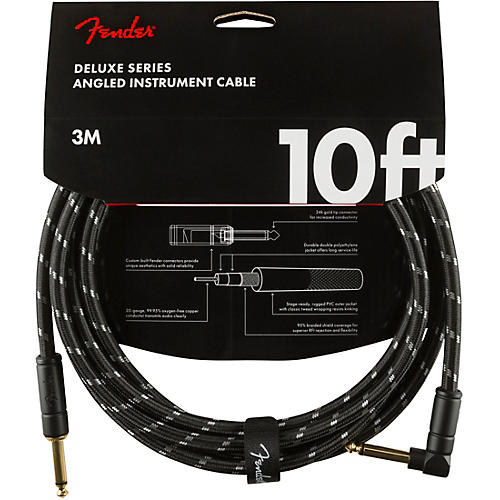 Fender Deluxe Series Straight to Angle Instrument Cable 10 ft. Black Tweed - musicians--Friend