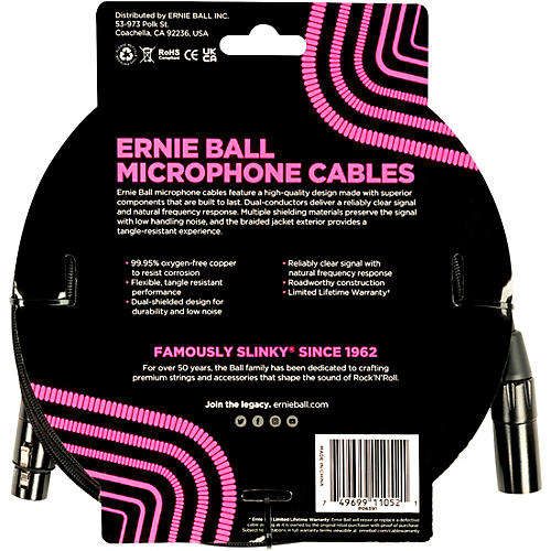 Ernie Ball Braided XLR Microphone Cable 20 ft. Black - musicians--Friend