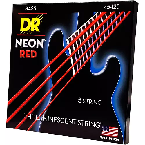 DR Strings Hi-Def NEON Red Coated Medium 5-String (45-125) Bass Guitar Strings - musicians--Friend