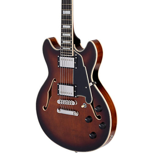 D'Angelico Premier Mini DC Semi-Hollow Electric Guitar With Stopbar Tailpiece Black Flake - musicians--Friend