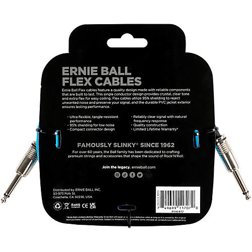 Ernie Ball Flex Straight to Straight Instrument Cable 20 ft. Blue - musicians--Friend
